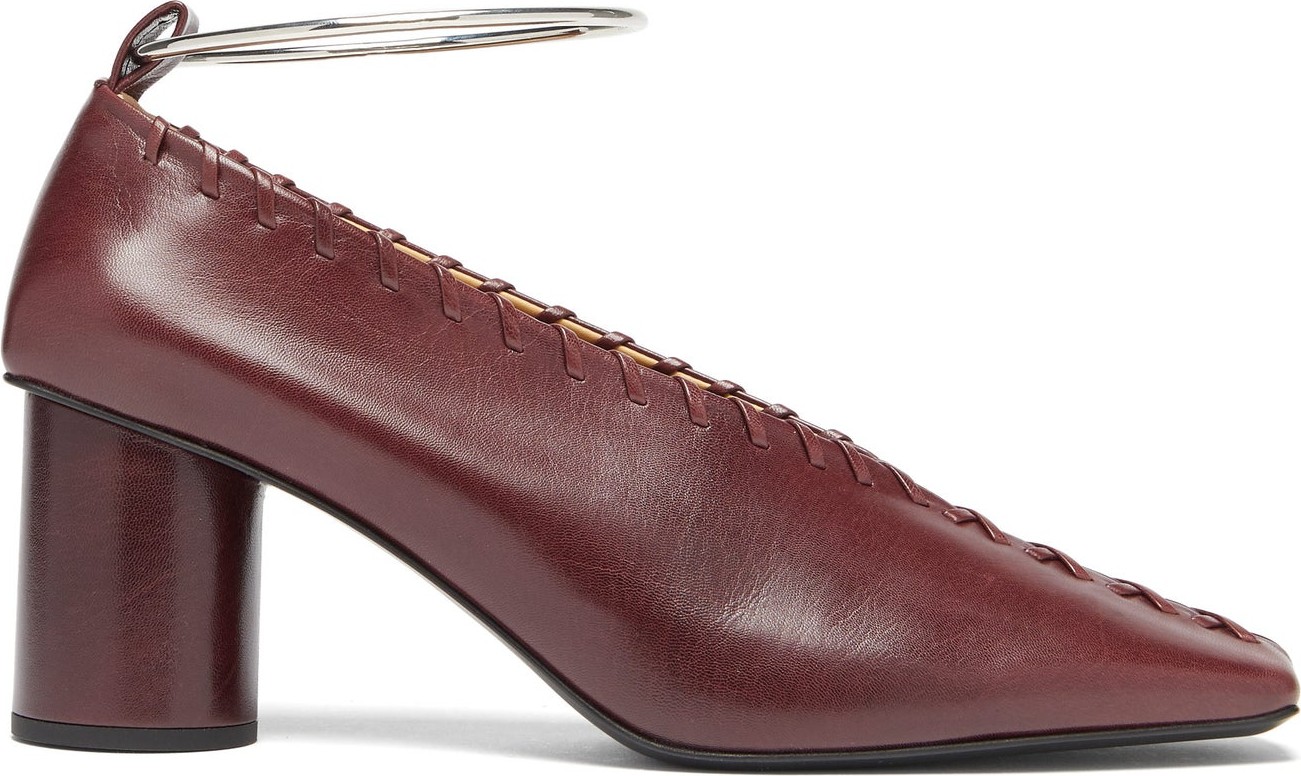 Jil Sander Whipstitched square-toe leather pumps