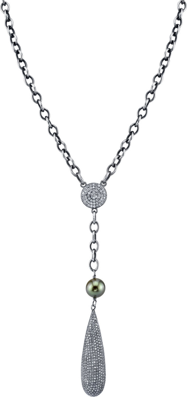 Sheryl Lowe Diamond & Pearl Lariat Necklace, 42"