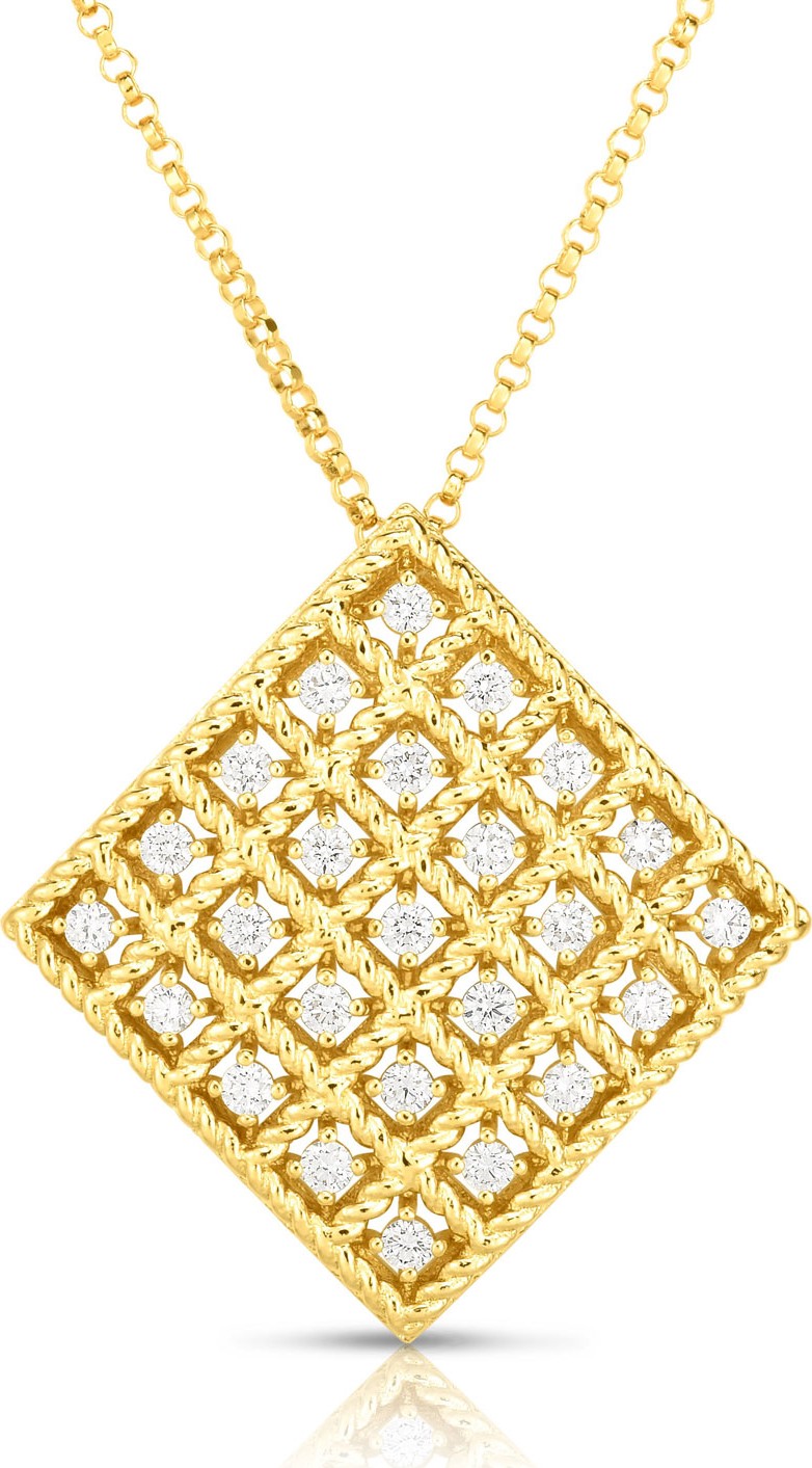 Roberto Coin Roman Barocco 18k Diamond Square Pendant Necklace