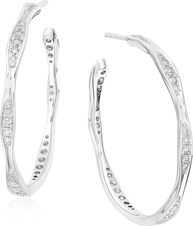 Maria Canale 18k White Gold Half Diamond Wave Hoop Earrings