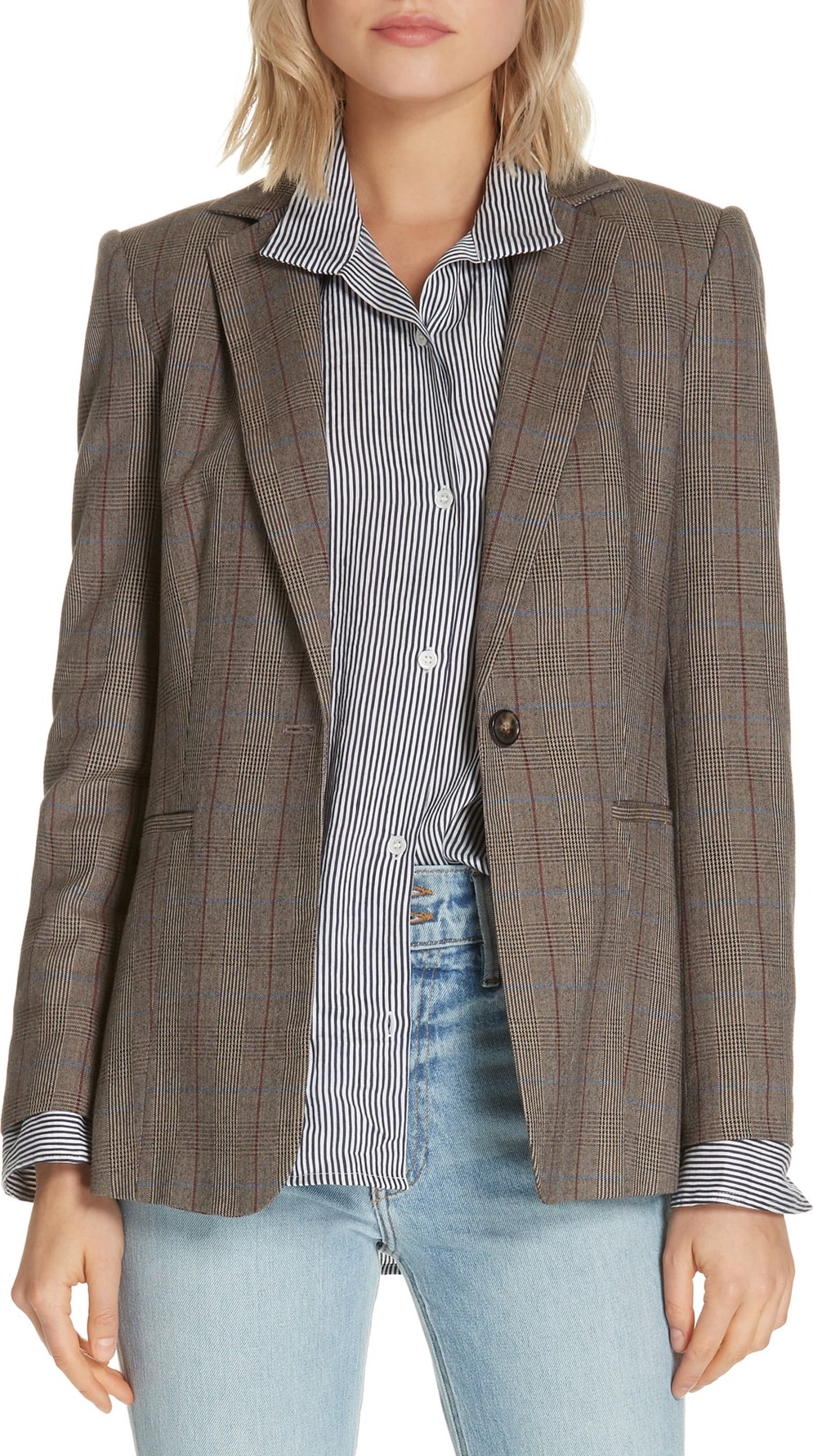 FRAME DENIM Plaid Wool Blend Blazer