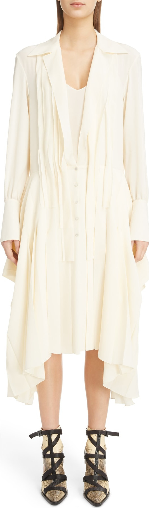 Chloe Handkerchief Hem Pleated Silk Dress