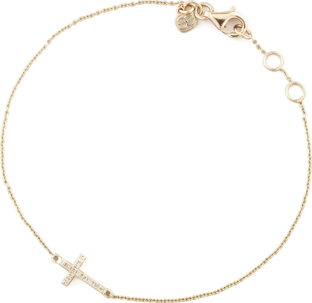 Sydney Evan Small Gold Pave Diamond Cross Bracelet