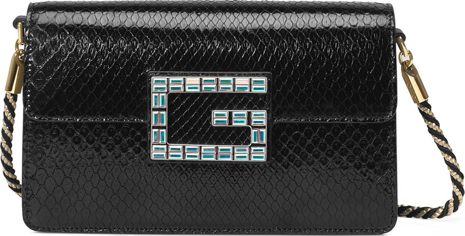 Gucci Broadway Small Python Snake Shoulder Bag with Square G