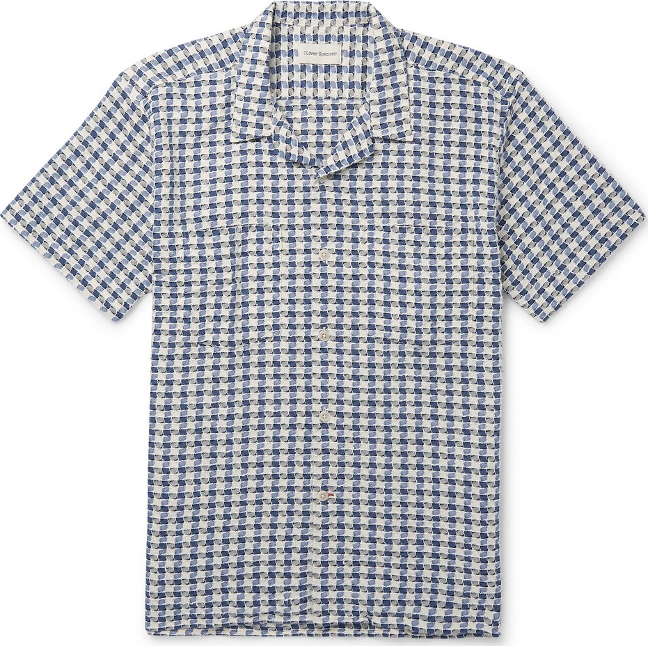 Oliver Spencer Ebley Camp-Collar Checked Woven Cotton Shirt