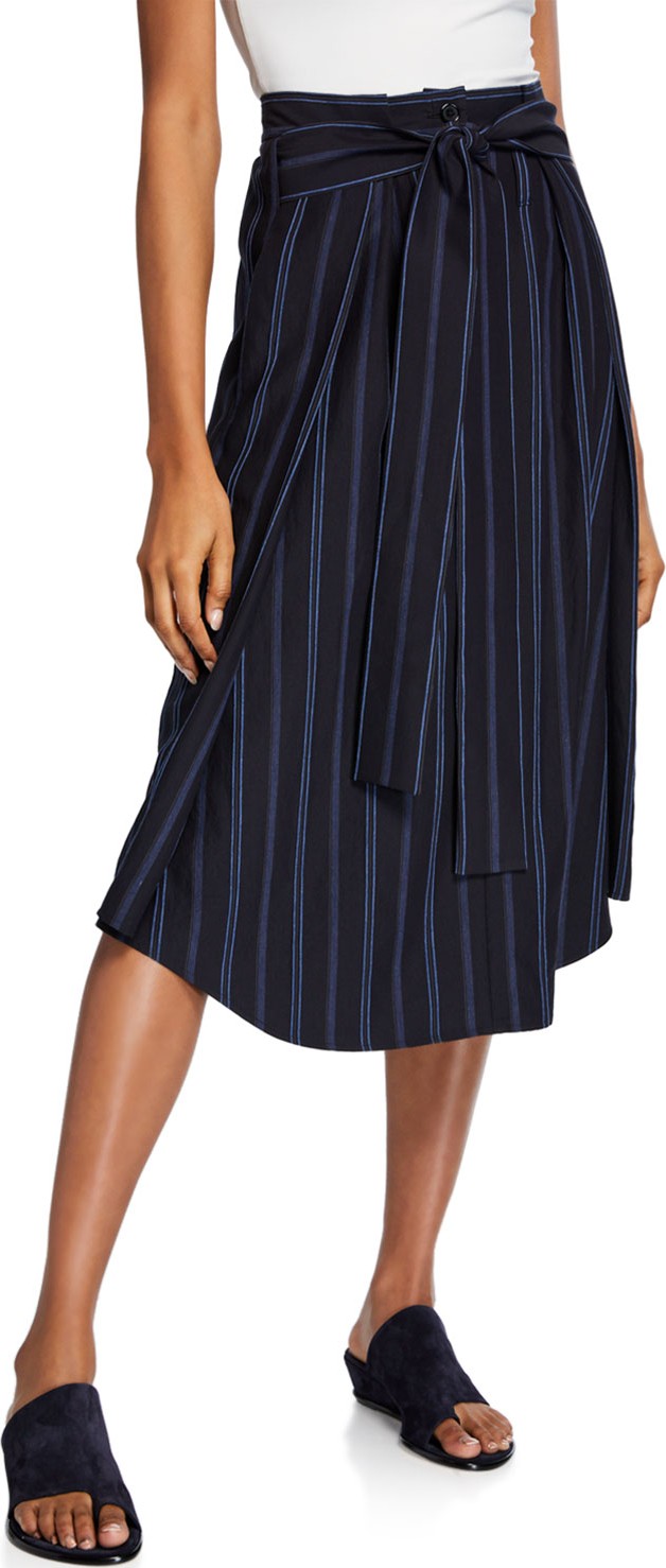 Vince Dobby Stripe Belted Midi Skirt
