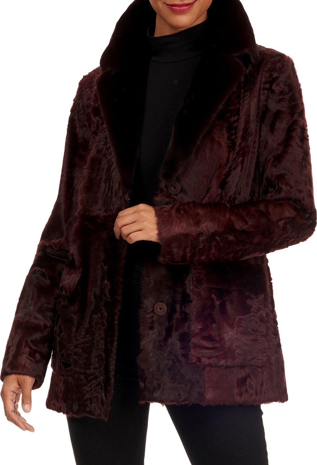 Zac Posen Kid Lamb Shearling Jacket w/ Mink-Fur Collar