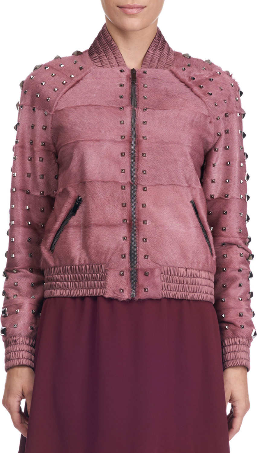 Brandon Sun Studded Fur Bomber Jacket