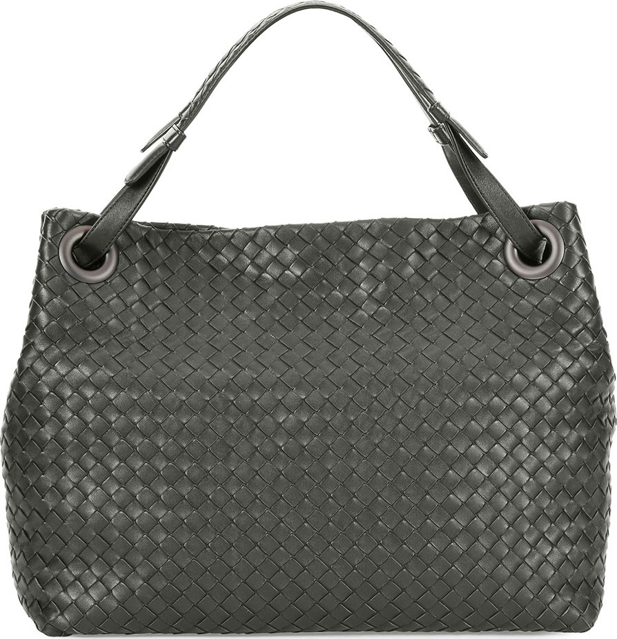Bottega Veneta Medium Intrecciato Shoulder Bag, Gray