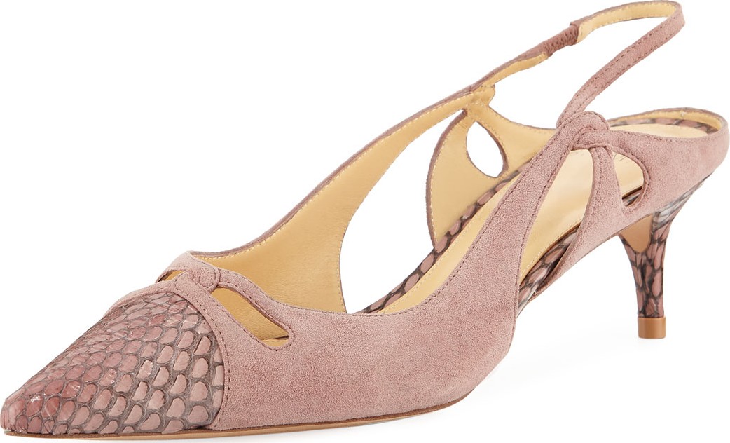 Alexandre Birman Nanny Suede & Snakeskin Slingback Pumps