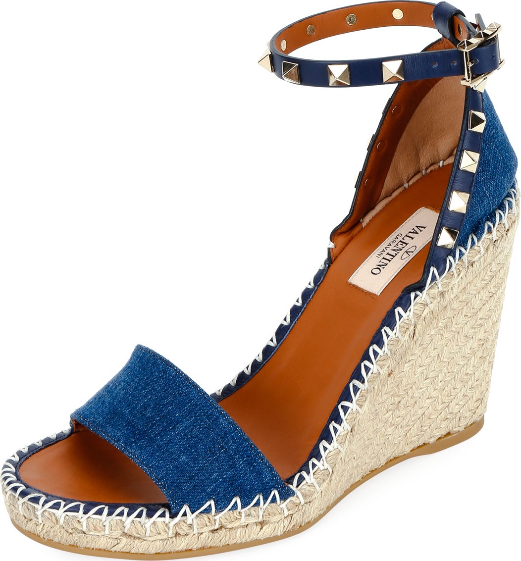 Valentino Denim Rockstud Wedge Espadrilles Valentino Denim Rockstud Wedge Espadrilles