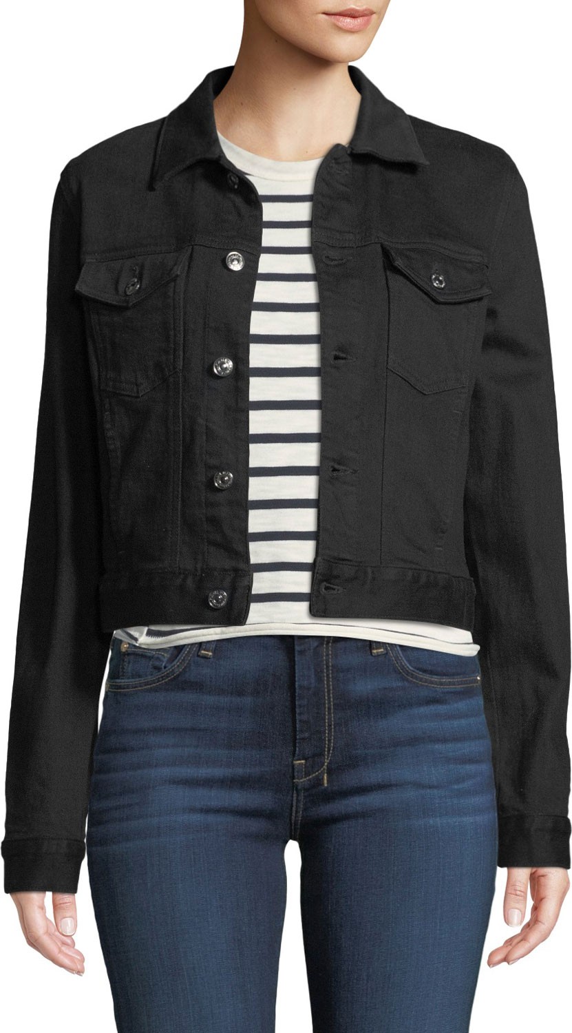 7 For All Mankind Cropped Denim Jacket with Beaded Fringe