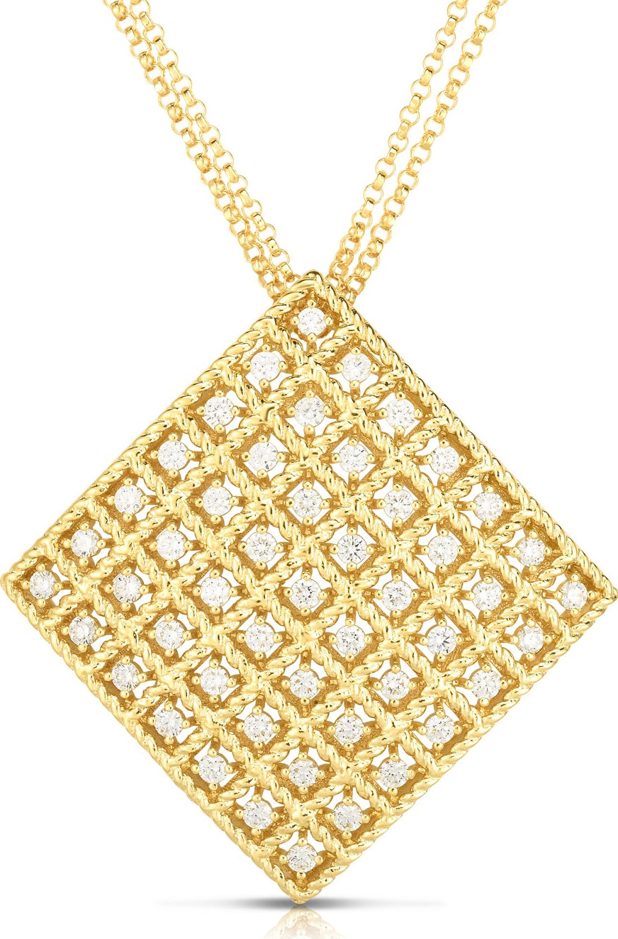 Roberto Coin Byzantine 18k Gold Diamond Square Pendant Necklace