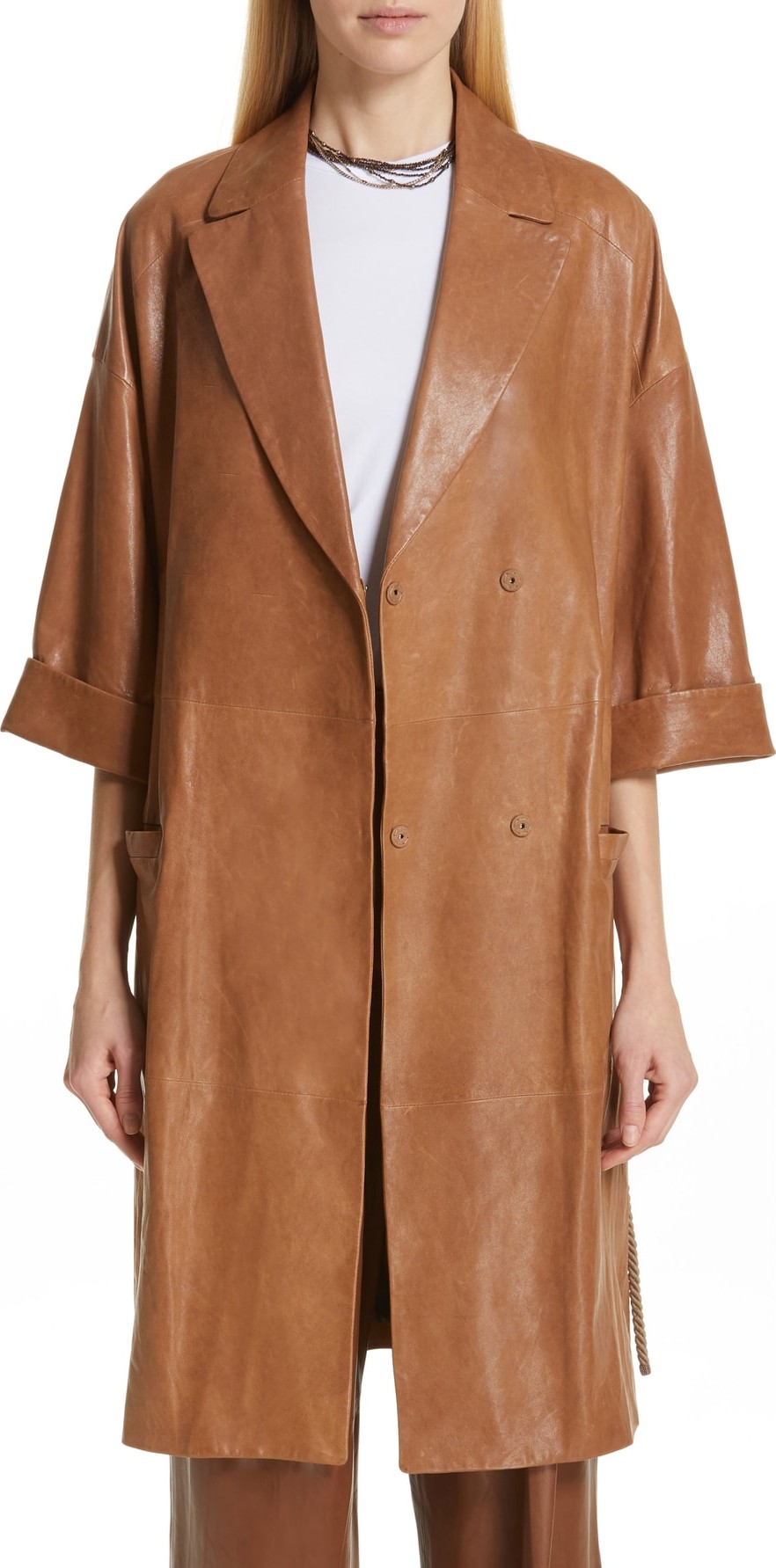 Brunello Cucinelli Rope Belt Nappa Leather Coat