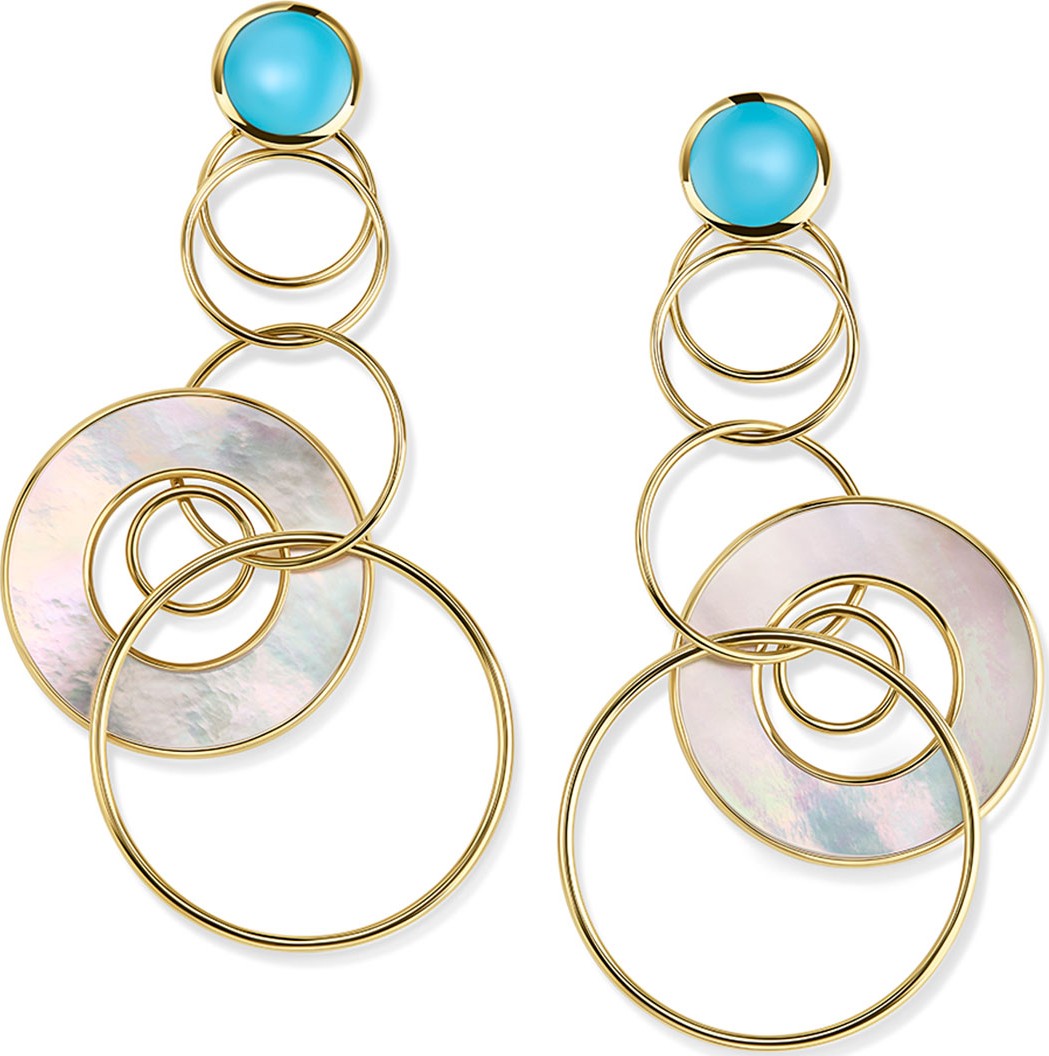 IPPOLITA 18K Polished Rock Candy Medium Jet Set Earrings in Turquoise & Mother-of-Pearl