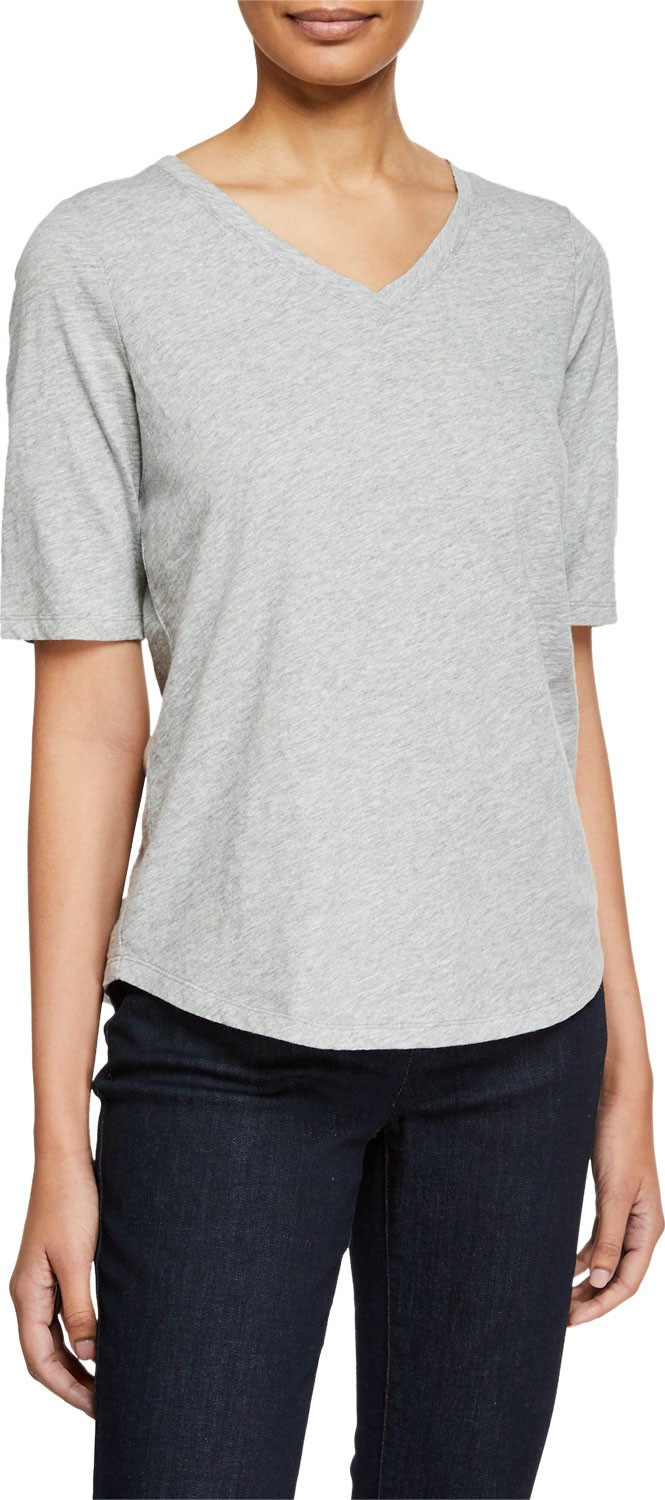 Eileen Fisher Slub Jersey V-Neck Short-Sleeve Organic Cotton Tee