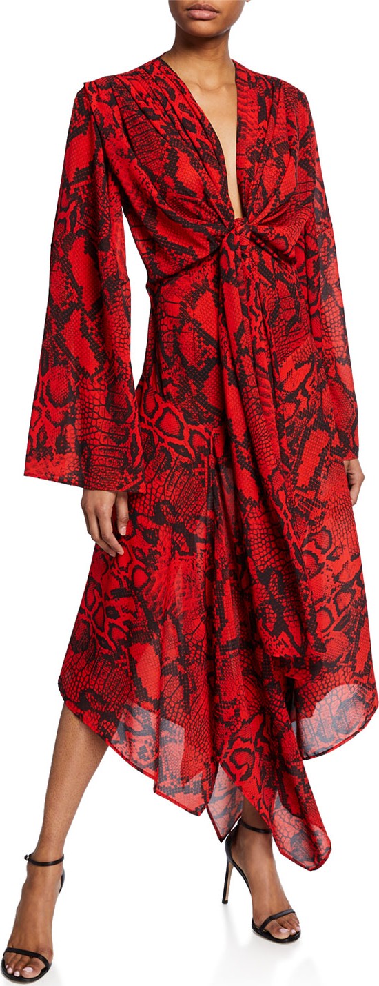 Solace London Nelli Tie-Front Snake-Print Long Dress