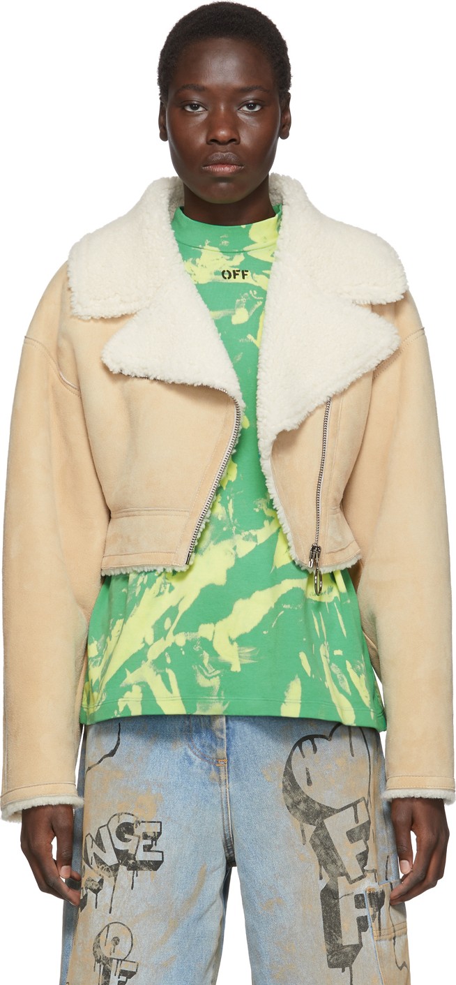 Off White Beige Shearling Jacket