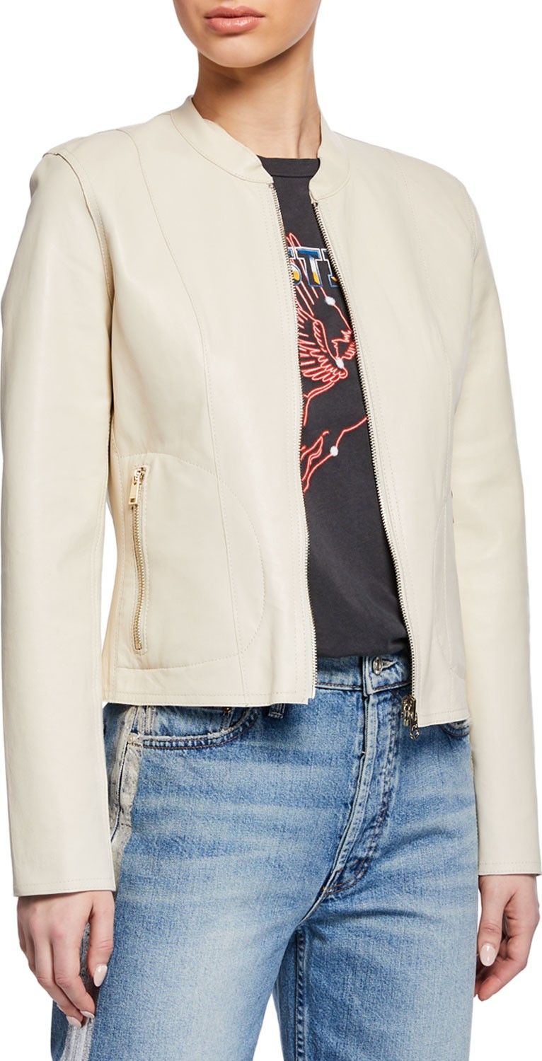 LAMARQUE Reversible Zip-Front Lamb Leather Metallic Bomber Jacket