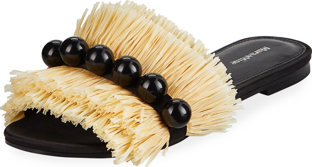 Mara & Mine Annika Studded Raffia Slide Sandals