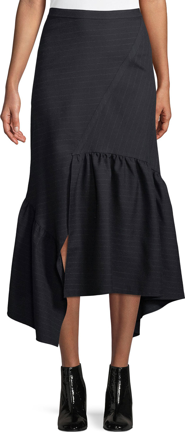 3.1 Phillip Lim Asymmetric Pinstripe Ruffle Midi Skirt