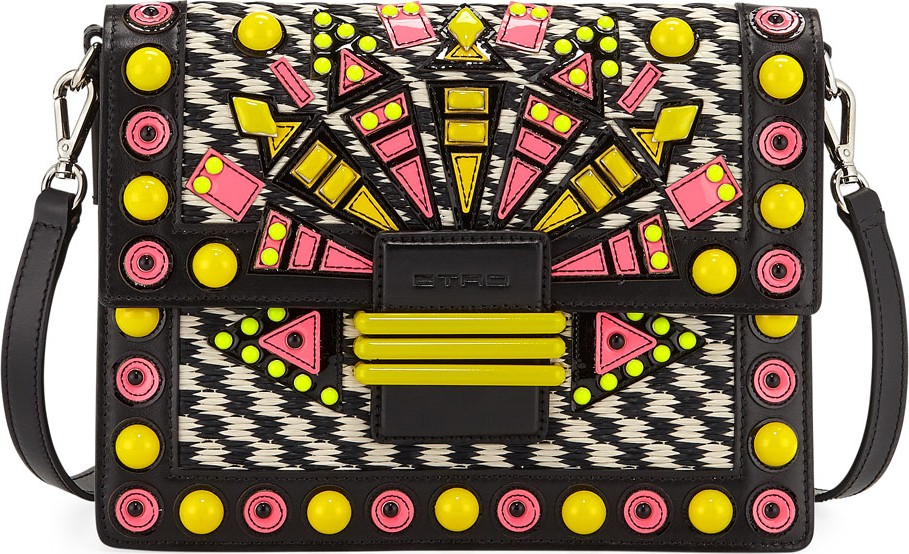 Etro Raffia Embellished Shoulder Bag