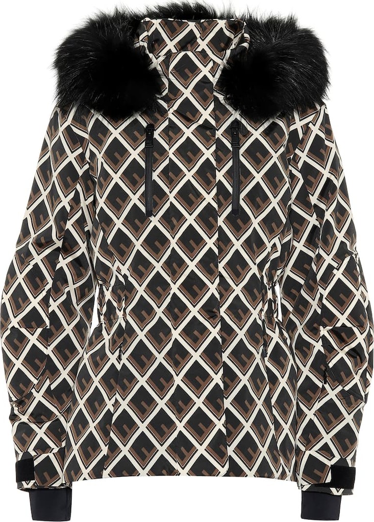 Fendi Printed fur-trimmed ski jacket