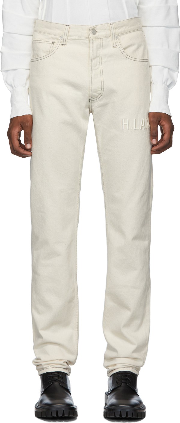 Helmut Lang Off-White Embroidered Masc Hi Straight Jeans