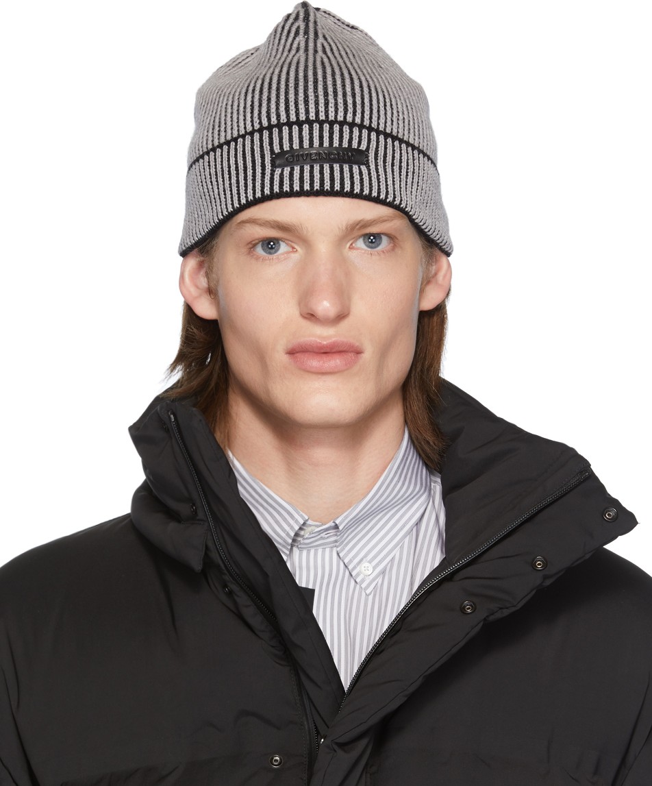 Givenchy Grey & Black Logo Patch Beanie