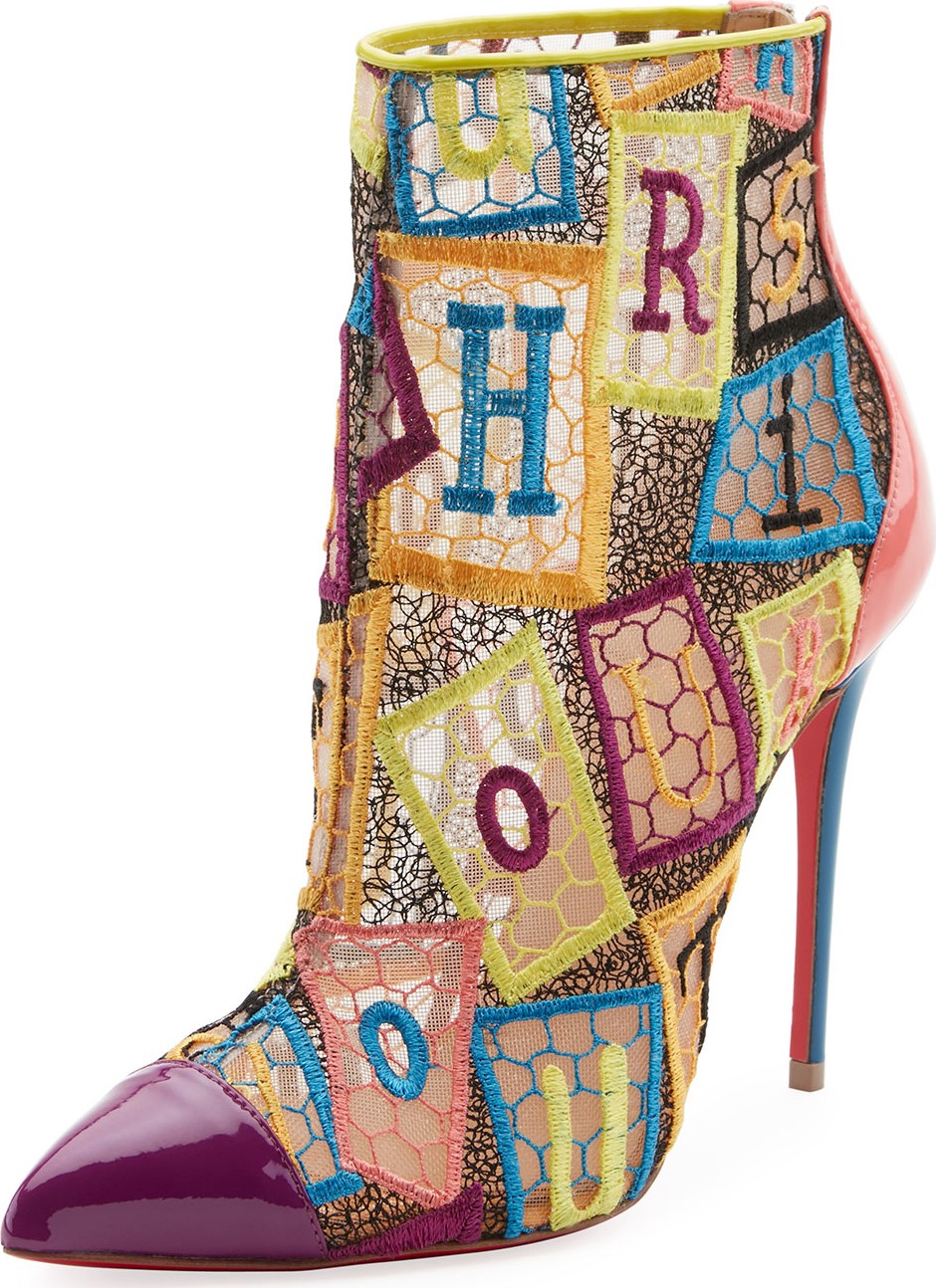 Christian Louboutin GipsyBooties Letter Blocks Red Sole Ankle Boot