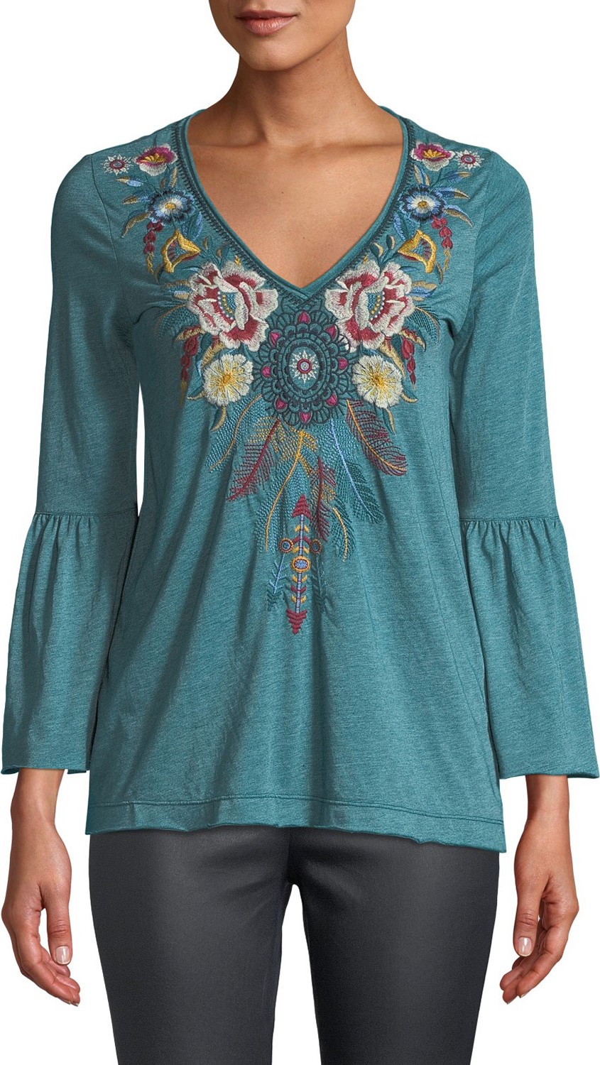 Johnny Was Darielle Fluted-Sleeve Tee