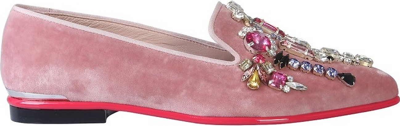 Alexander McQueen Pink Velvet Crystals Loafer Shoes