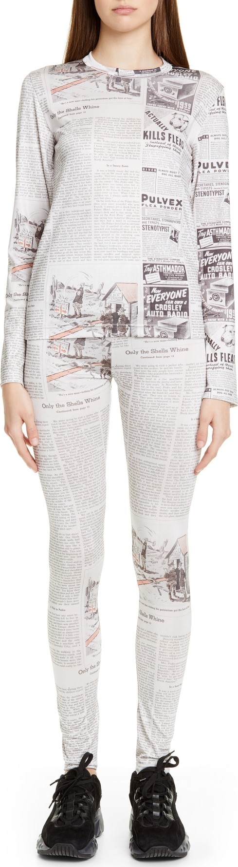 Comme Des Garcons Newspaper Print Jersey Top & Leggings Set