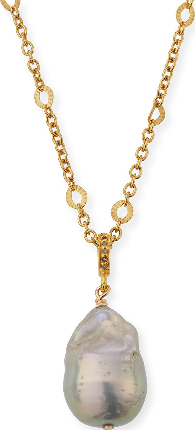 Margo Morrison Baroque Pearl Pendant Necklace w/ Diamonds, Gold