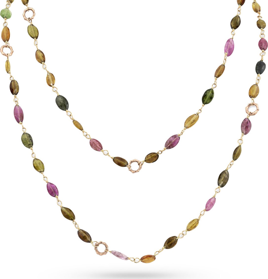 Dominique Cohen 18k Rose Gold Tourmaline & Bamboo Link Necklace, 42"L