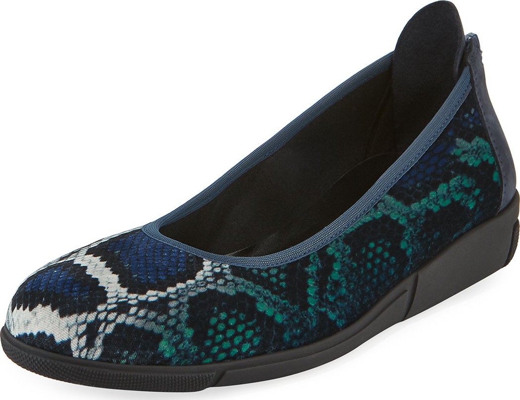 Sesto Meucci Diona Comfort Wedge Snake-Print Velvet Ballet Flats