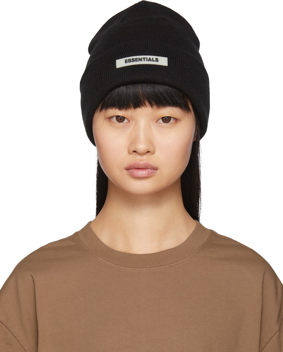 Essentials Black Rib Beanie