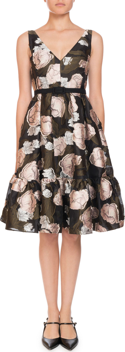 Erdem Gaby Peony Floral-Print Organza Dress W/Pockets