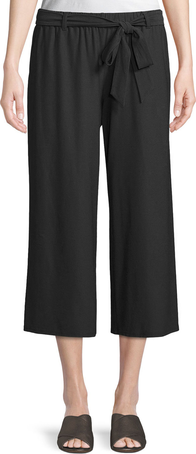 Eileen Fisher Washable Stretch Crepe Cropped Pants w/ Belt