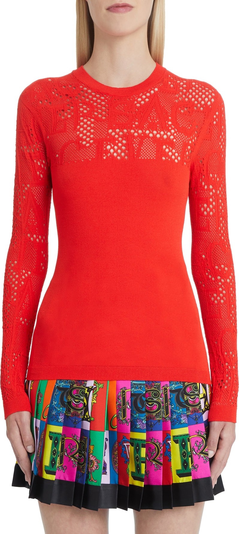 Versace First Line Logo Mesh Panel Knit Top