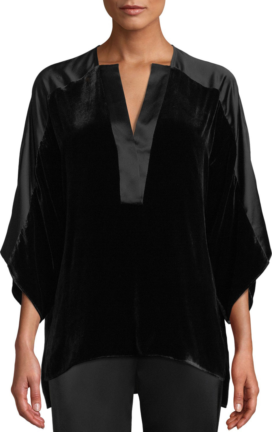 Elie Tahari Nolia Silk-Blend Velvet Blouse