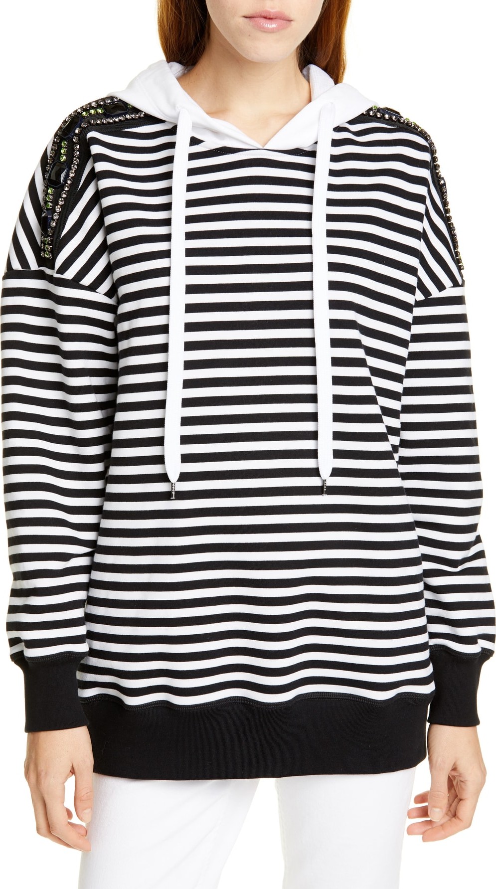 N°21 Nº21 Stripe Embellished Shoulder Hoodie