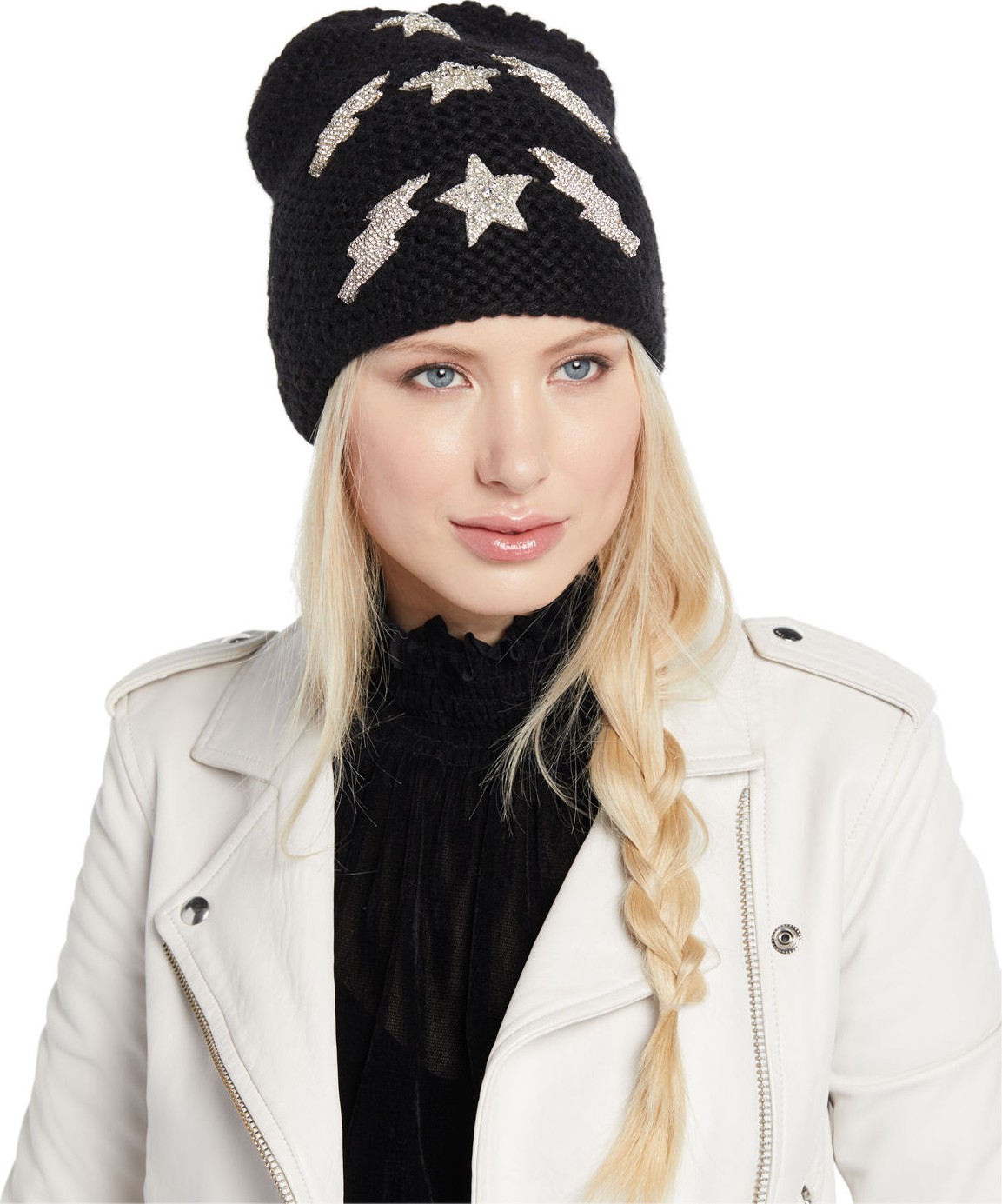 Jennifer Behr Bowie Lightning Bolts & Stars Embellished Beanie Hat