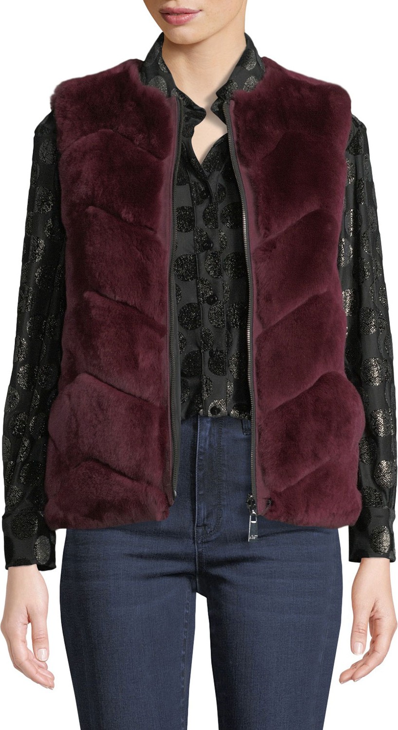 Belle Fare Reversible Rabbit Fur Chevron Vest