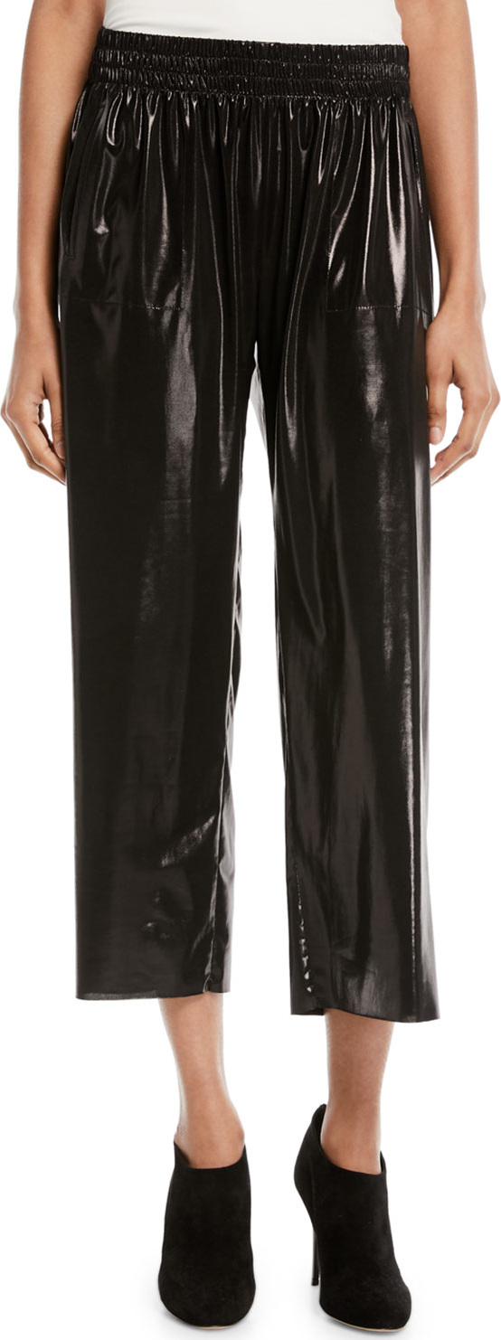Norma Kamali Cropped Boyfriend Metallic Sweatpants