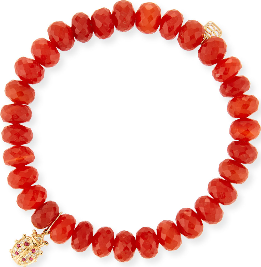 Sydney Evan Carnelian Bead & 14k Ladybug Charm Bracelet