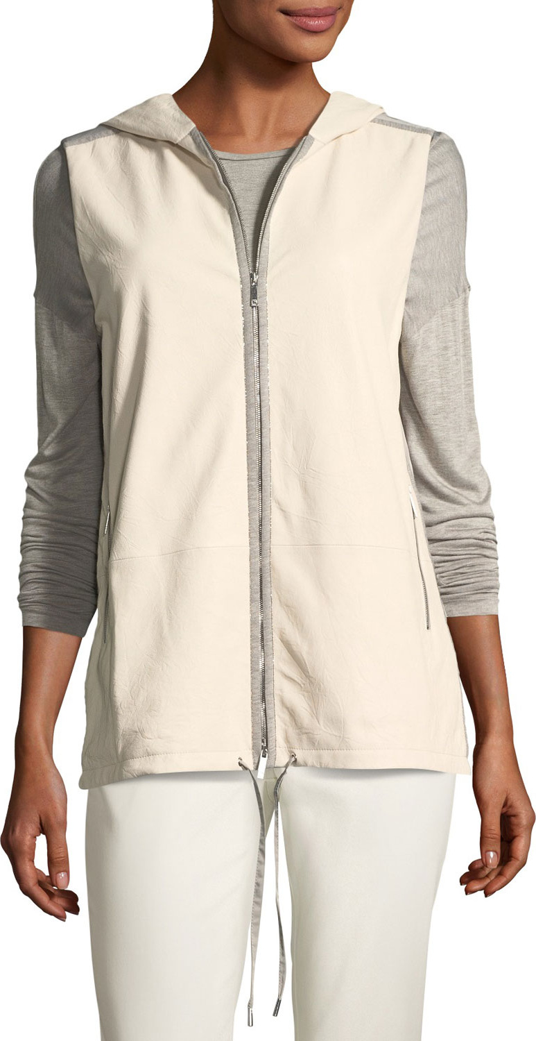 Lafayette 148 New York Francisco Vest w/Weathered Leather & Nylon Combo