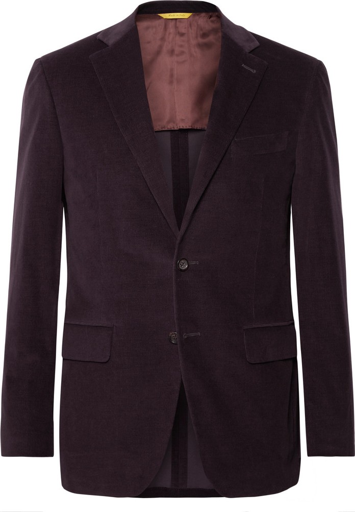Canali Aubergine Kei Slim-Fit Cotton-Blend Corduroy Suit Jacket
