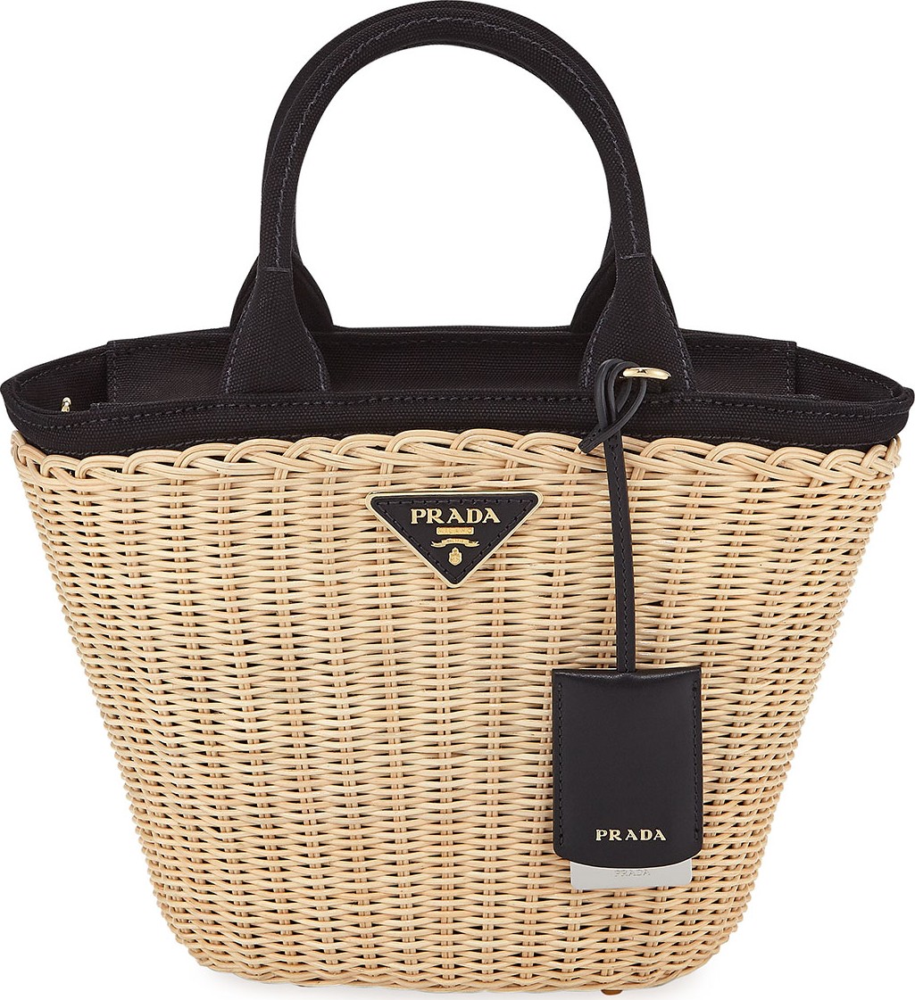 Prada Wicker and Canapa Tote Bag