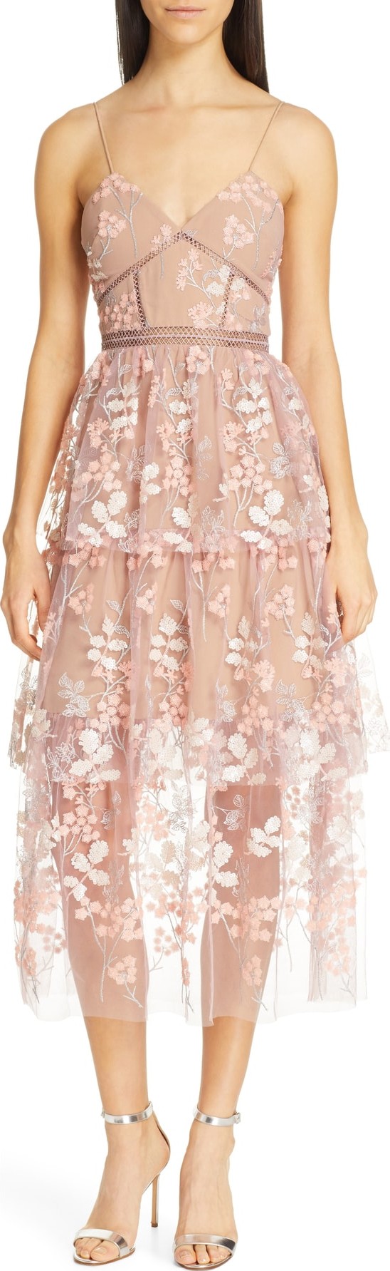 Self Portrait Embellished Floral Midi Dress